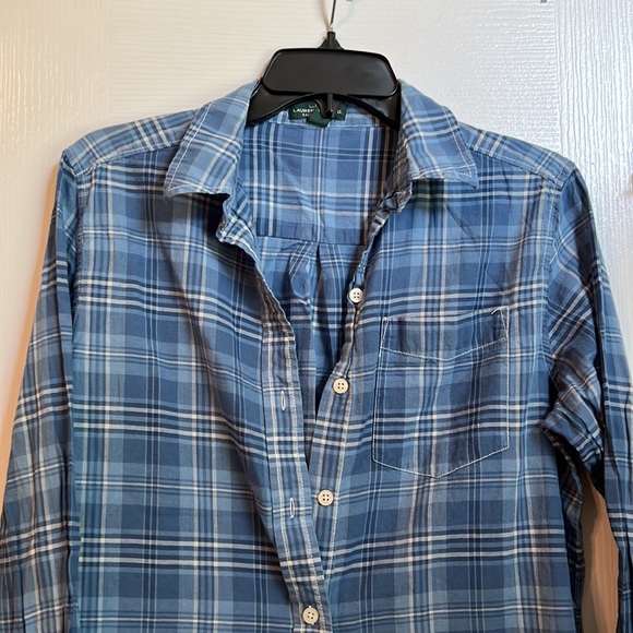 🟢 Lauren Ralph Lauren Blue White Plaid Button Down Shirt S - Picture 2 of 7